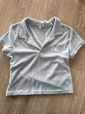 Playboy Graphic Terry Cloth Light Blue - Cropped Polo Top